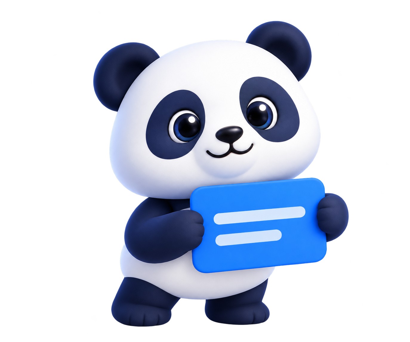 NextAIBot panda holding a blue message card